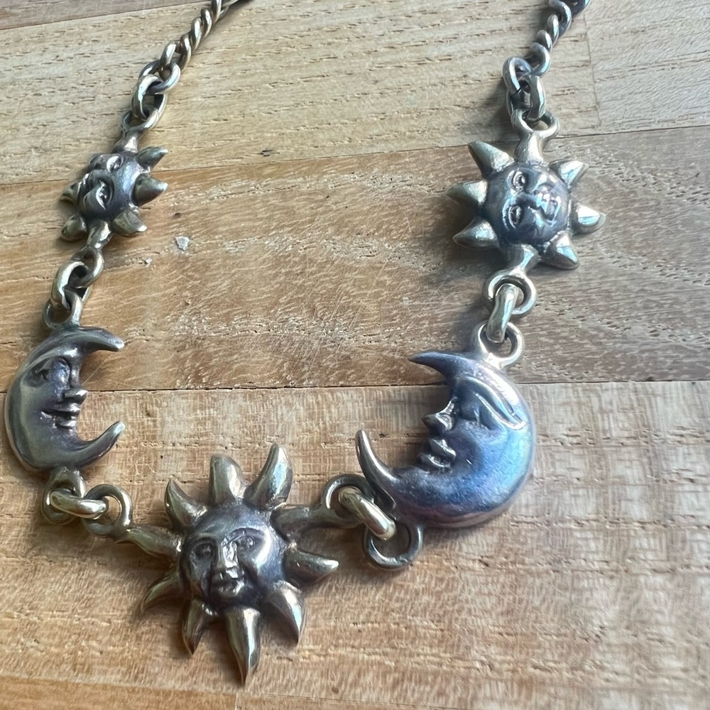 Vintage toztli designer Mexico 925 Sterling silver necklace sun moon - Picture 10 of 11